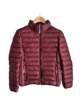 Tumi PAX Packable Lightweight Down Puffer Jacket Womens S Maroon Travel Pillow